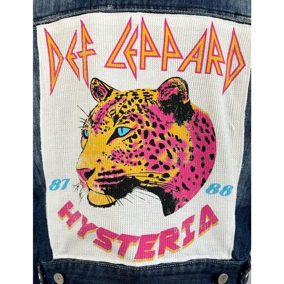 DEF LEPPARD Hysteria 1980s Punk Rock Band Upcycled Denim Jean Jacket Size M/L - Picture 8 of 15